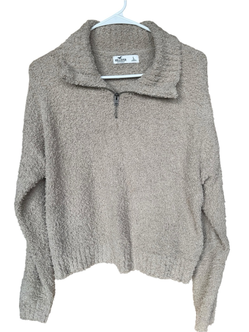 Hollister Cozy Half-Zip Teddy Sherpa Pullover Sweater - Taupe